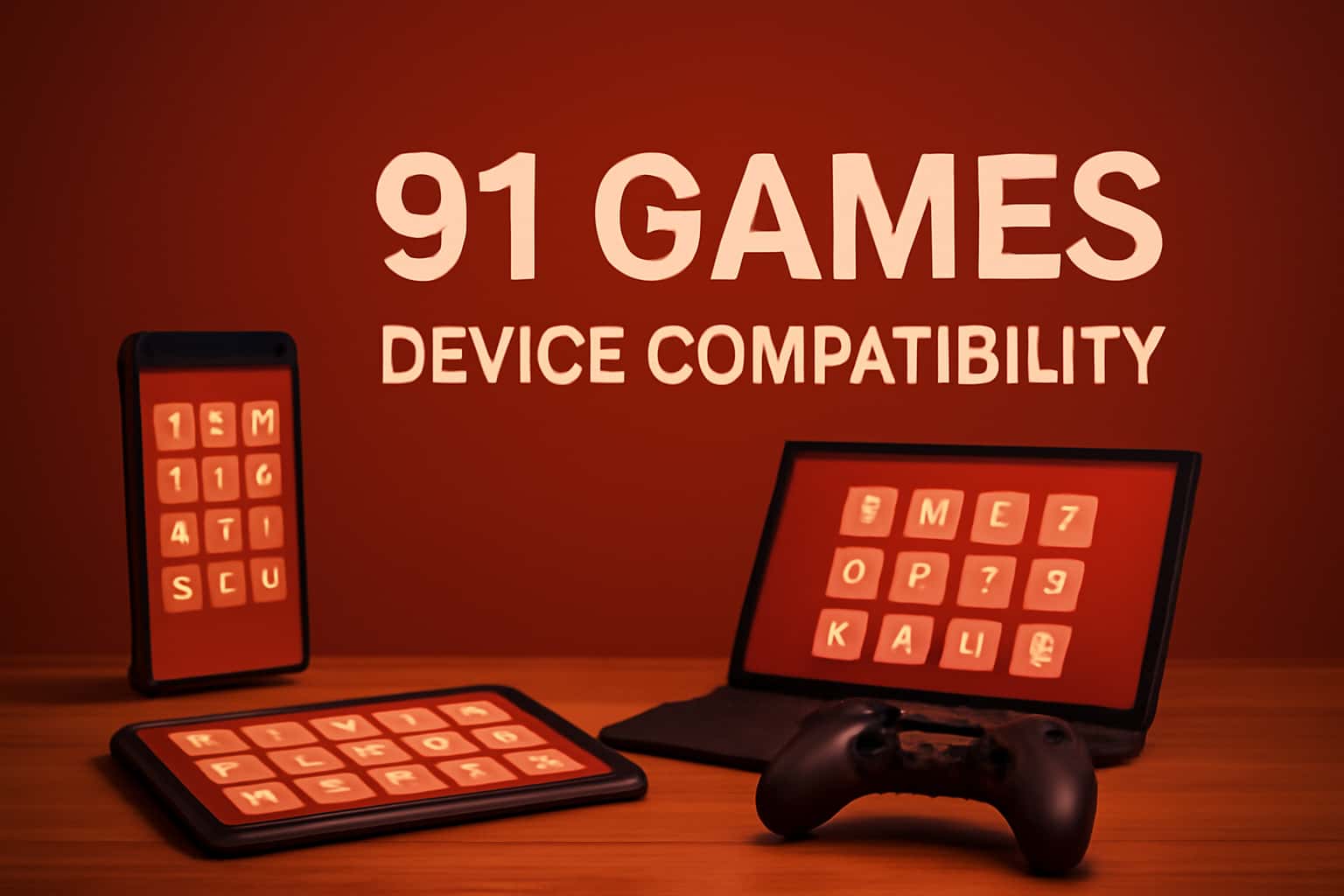 An informational scene illustrating 91 Games Device Compatibility.