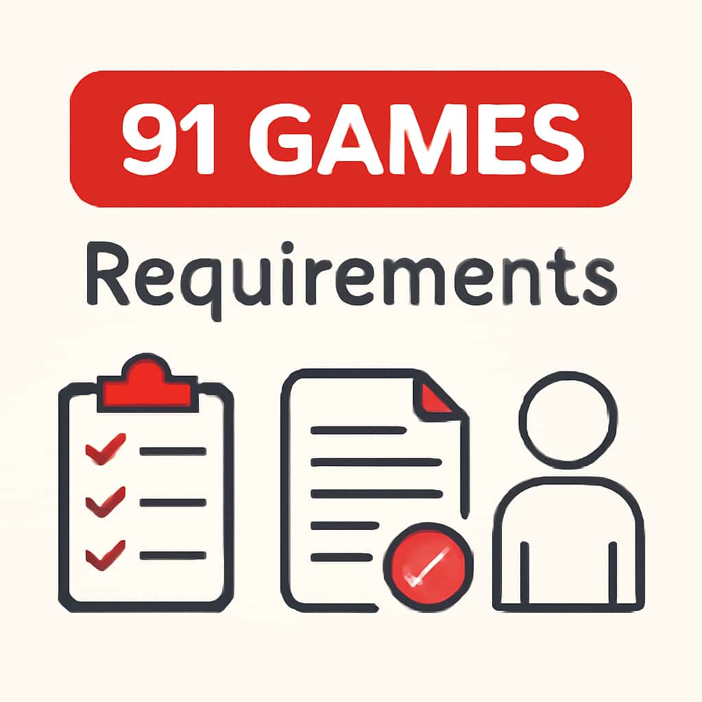An educational diagram illustrating the 91 Games Requirements.
