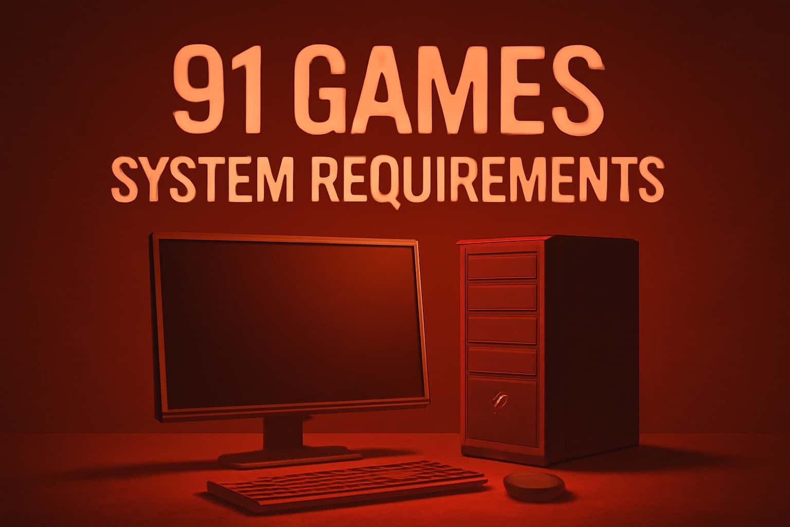 Informational graphic displaying system requirements for 91 Games in a professional layout.