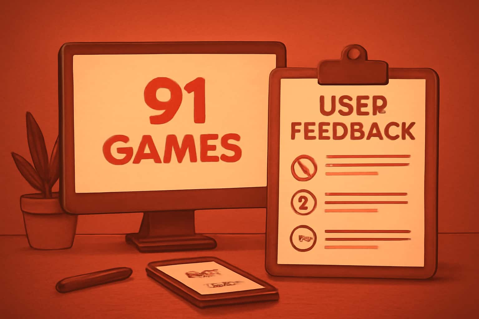 An informative visual representation of user feedback for 91 Games.