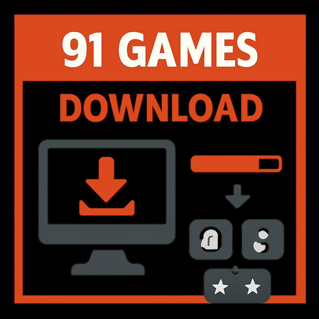Illustration explaining the download process for 91 Games.